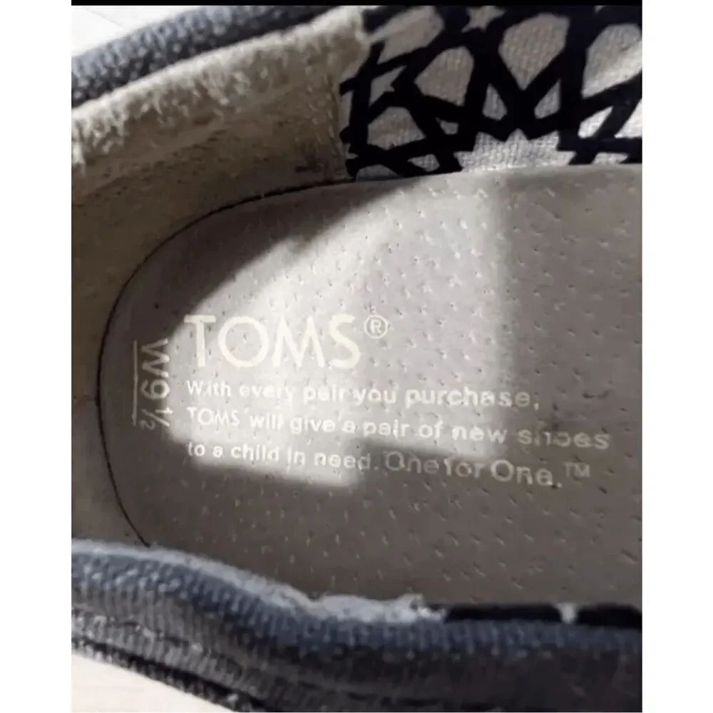 TOMS Shoes Women Size 6.5 Grey Canvas Peep Toe Slip On Espadrille Wedges Pumps - Picture 8 of 11